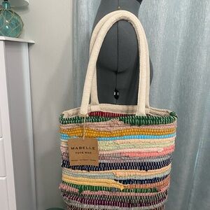 Mabelle Chindi Sari Multicolor Stripe Recycled Fibers Tote Shopping Bag